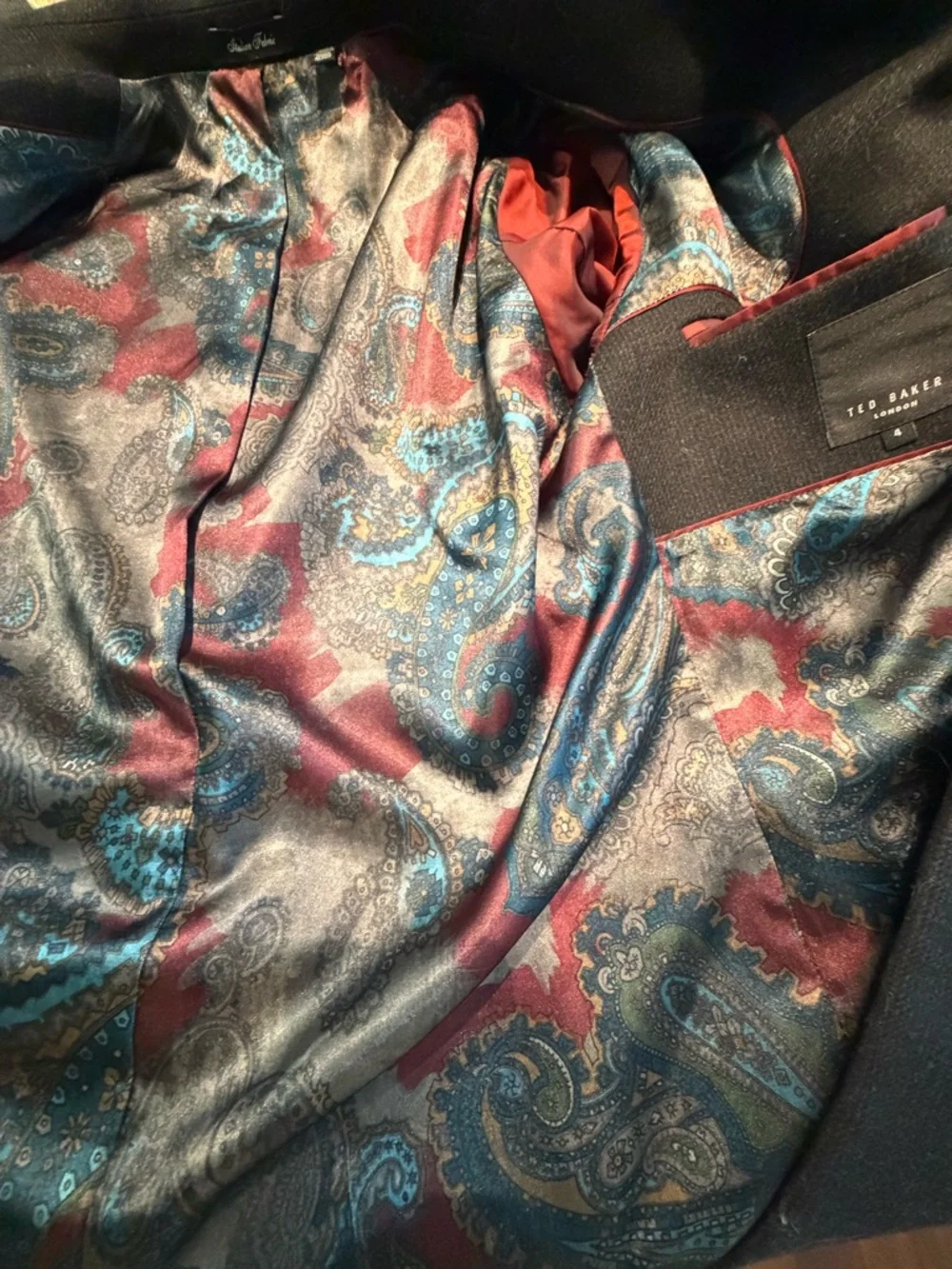 Ted Baker Dark Charcoal Pea Coat with Patterned Lining - Picture 6 of 9